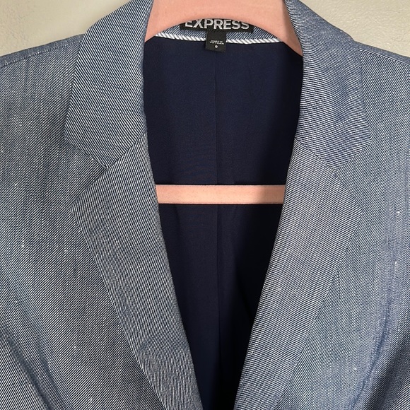 Express Notch Collar One Button Blazer - Blue Linen Blend - 0 - Picture 2 of 13